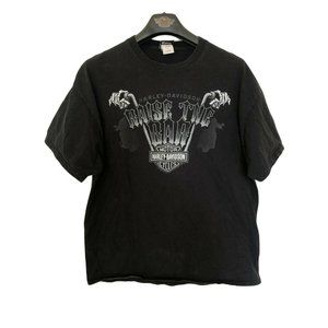 Harley Davidson Black Short Sleeve T Shirt Skeleton Handle Bar Design Men's XL